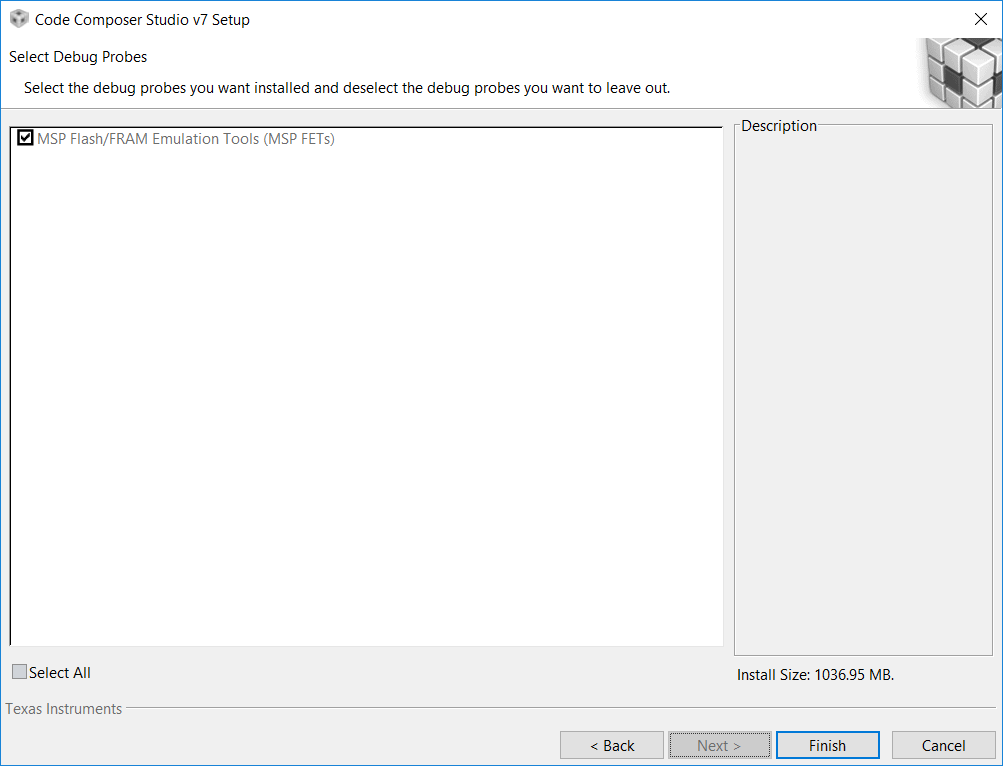 CCS Install Debug selection